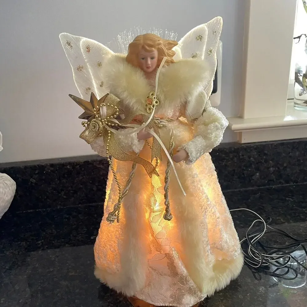 Fiber Optic Angel Christmas Tree Topper Changing LED Lights Electric with Box